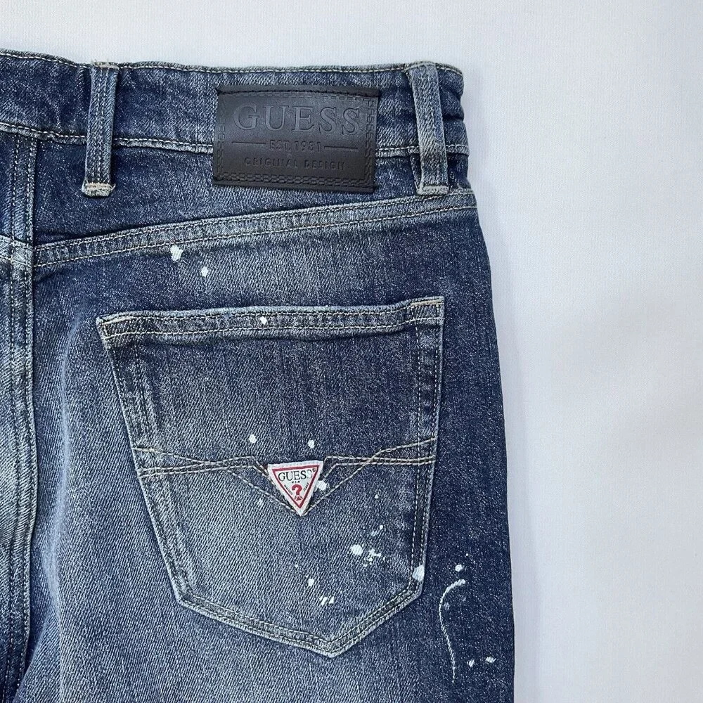 Guess Men's Abrasions Slim Denim Shorts Destroy Splitter Painted Size 30